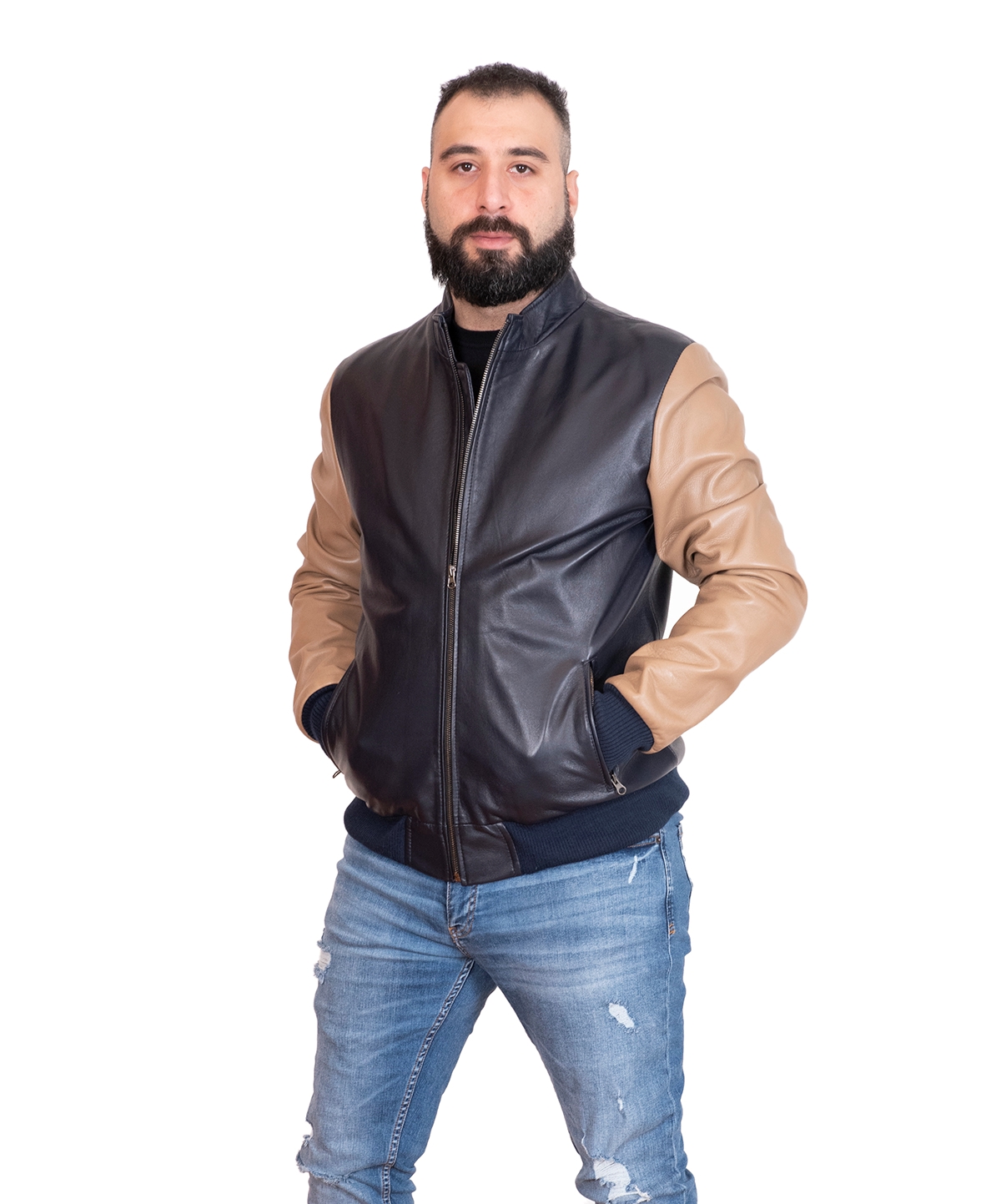 LEATHER MEN'S JACKET WITH RUBBER